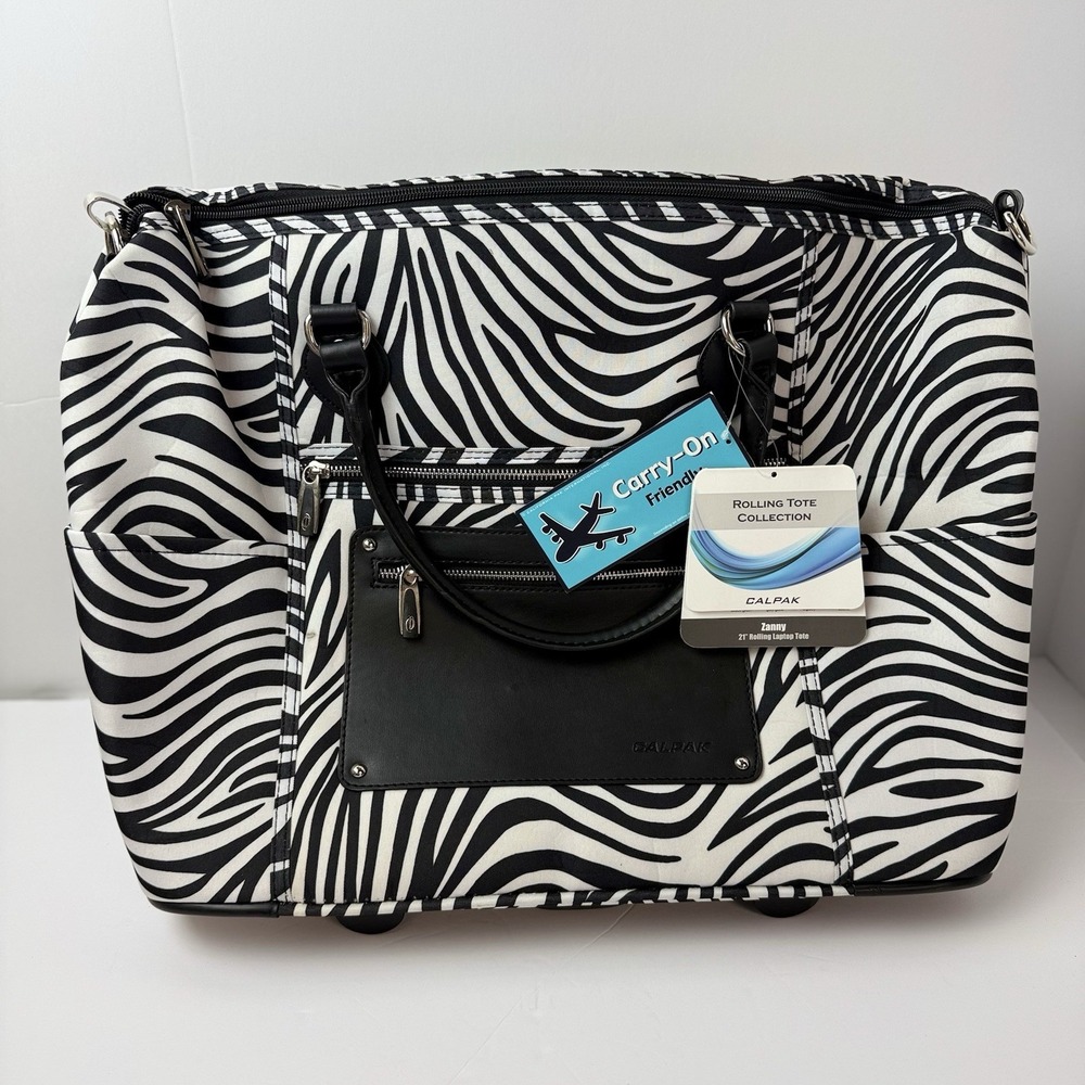 Calpak Zanny 21 Rolling Laptop Tote Zebra Carry On Travel Bag Wheels NWT Wheels